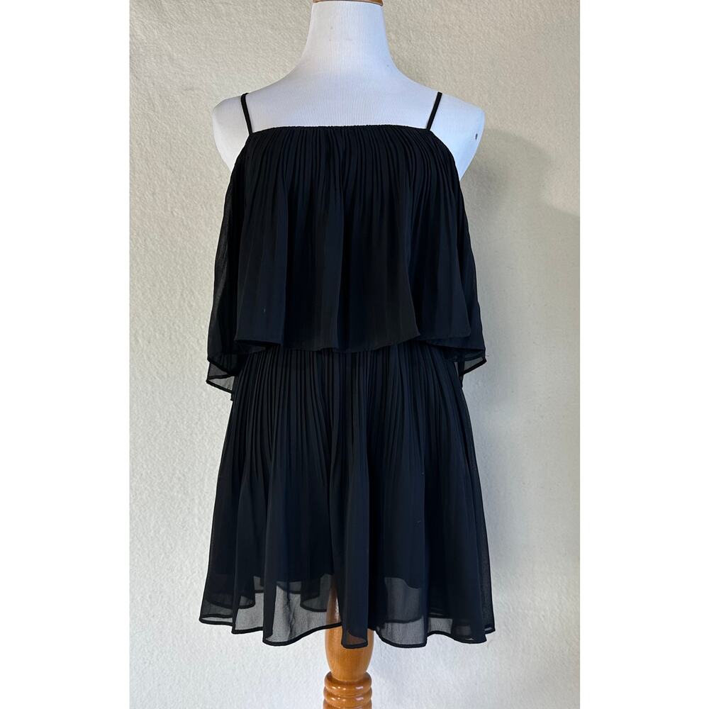 Exlura Black Pleated Layered Coastal Cowgirl Boho Spaghetti Strap Romper Size S